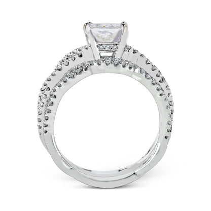 Princess-cut Criss-cross Engagement Ring & Matching Wedding Band in 18k Gold with Diamonds