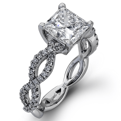 Princess-cut Criss-cross Engagement Ring & Matching Wedding Band in 18k Gold with Diamonds