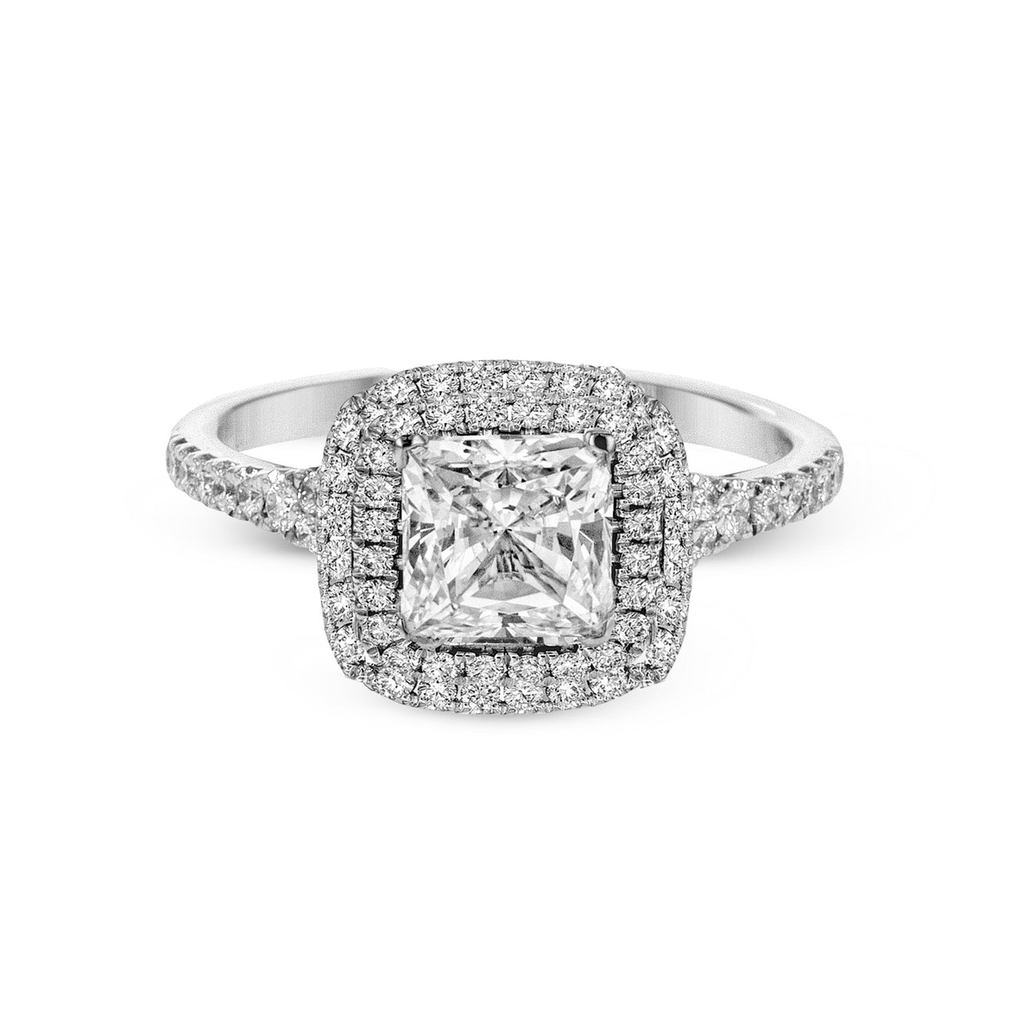 Princess-Cut Double-Halo Engagement Ring In 18k Gold With Diamonds