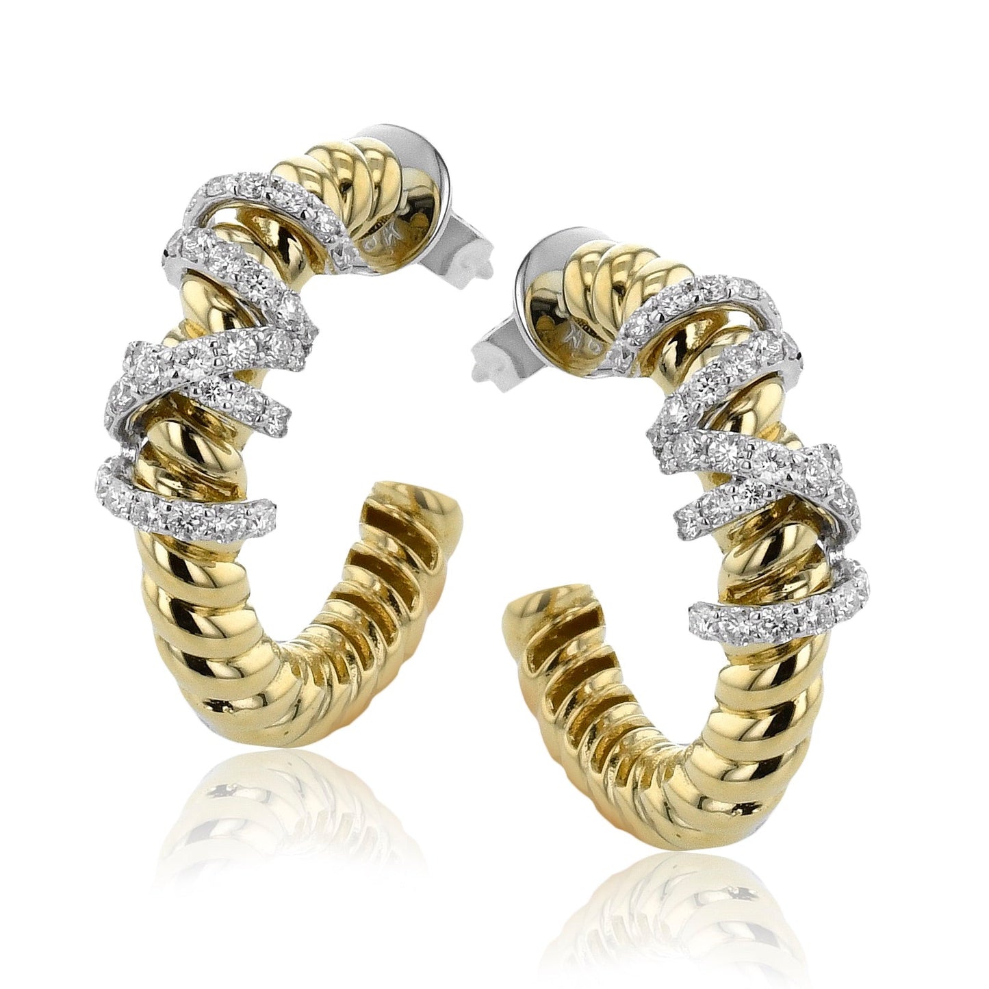 Ribbed Earrings in 18k Gold with Diamonds - Simon G. Jewelry