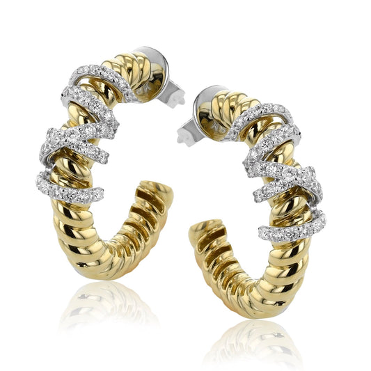 Ribbed Earrings in 18k Gold with Diamonds - Simon G. Jewelry