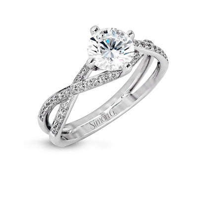 Round-cut Criss-cross Engagement Ring & Matching Wedding Band in 18K Gold with Diamonds