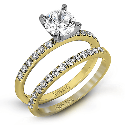 Round - cut Engagement Ring & Matching Wedding Band in 18k Gold with Diamonds - Simon G. Jewelry