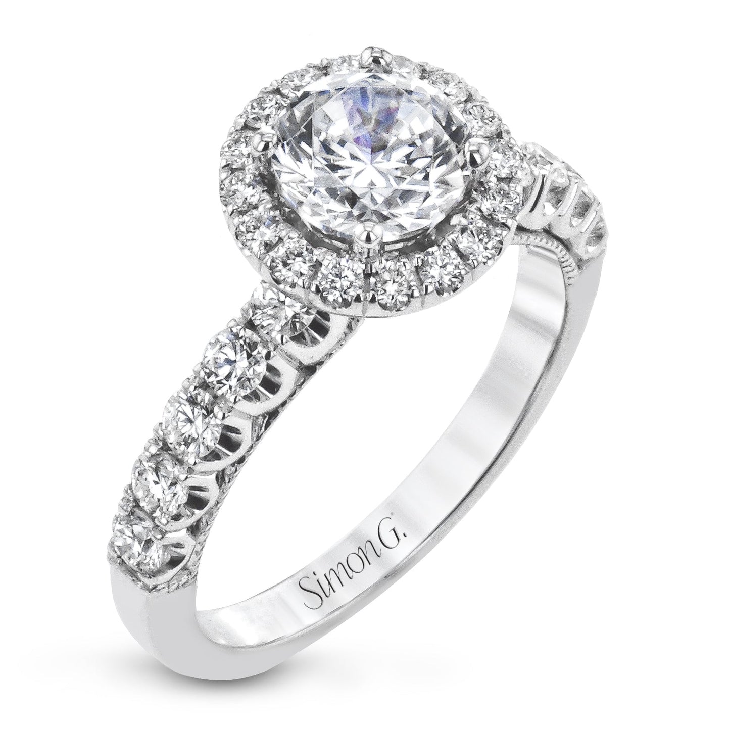 Round-cut Halo Engagement Ring & Matching Wedding Band 18k Gold with Diamonds