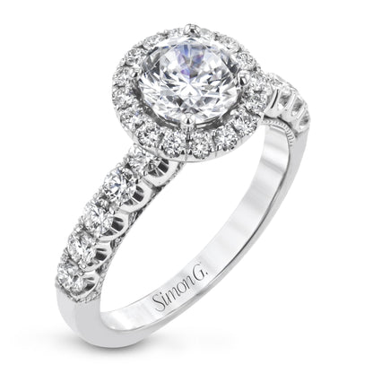 Round-cut Halo Engagement Ring & Matching Wedding Band 18k Gold with Diamonds