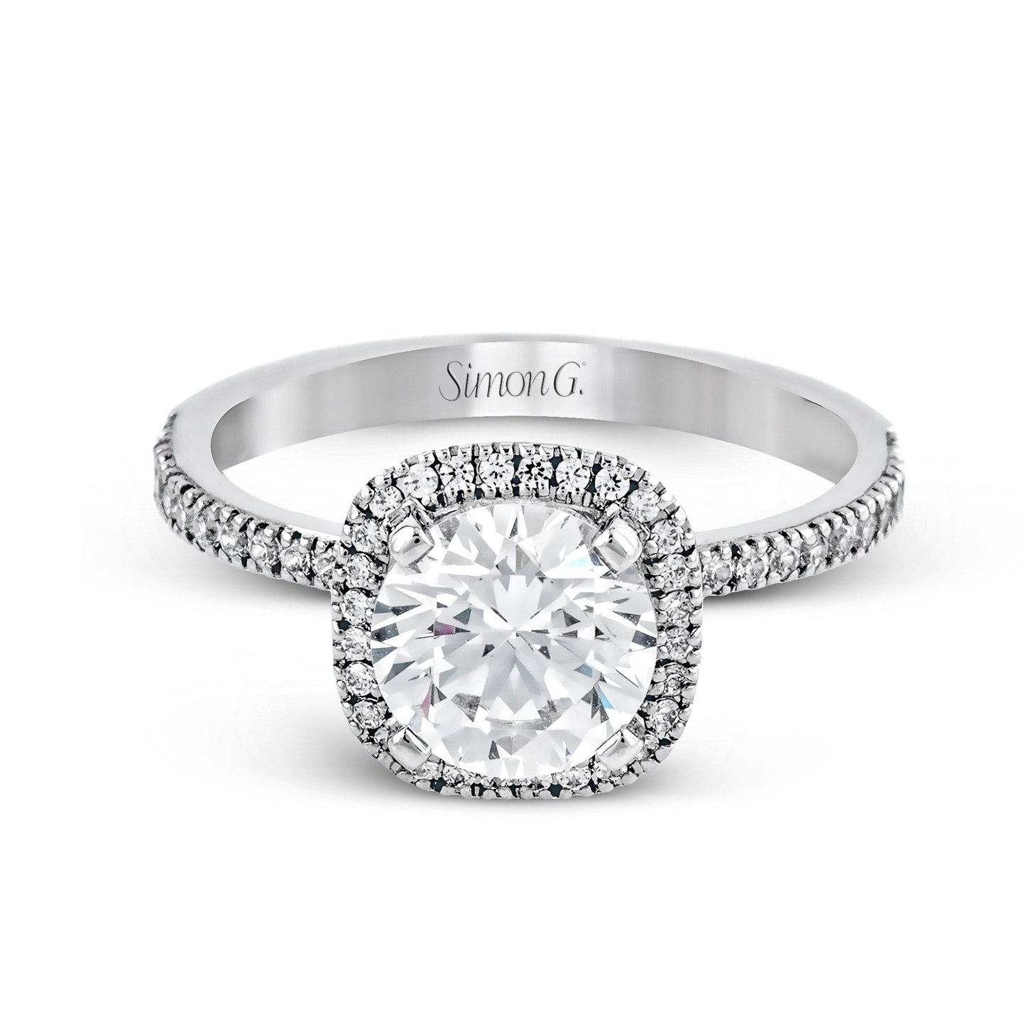 Round-cut Halo Engagement Ring & Matching Wedding Band in 18k Gold with Diamonds