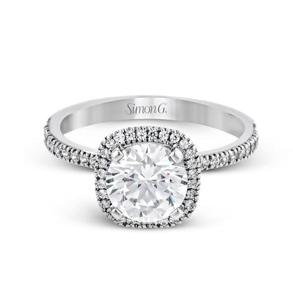 Round-cut Halo Engagement Ring & Matching Wedding Band in 18k Gold with Diamonds