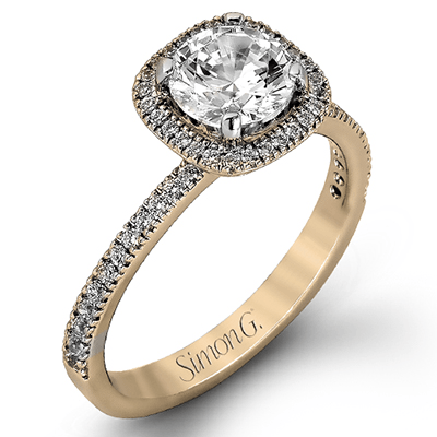 Round - cut Halo Engagement Ring & Matching Wedding Band in 18k Gold with Diamonds - Simon G. Jewelry