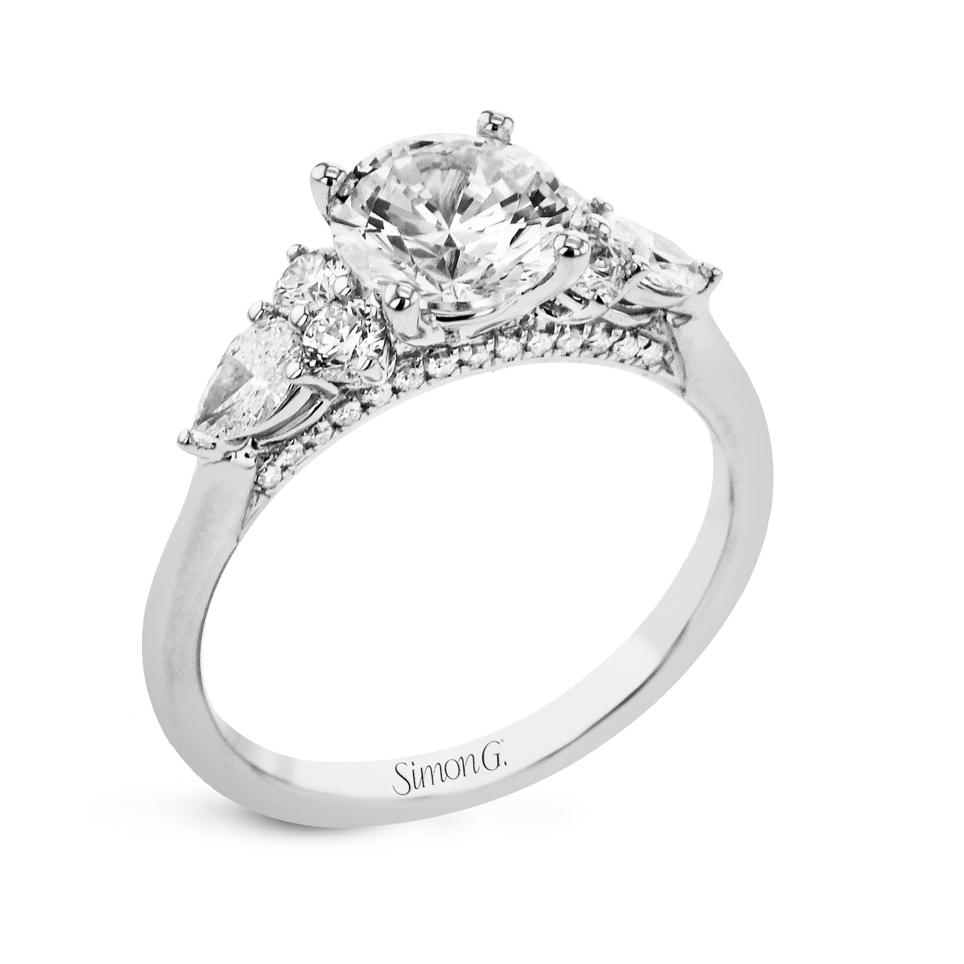Round - Cut Three - Stone Engagement Ring In 18k Gold With Diamonds - Simon G. Jewelry