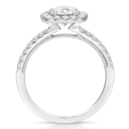1 1/2 Ct Total Weight Cushion Halo Lab Grown Engagement Ring