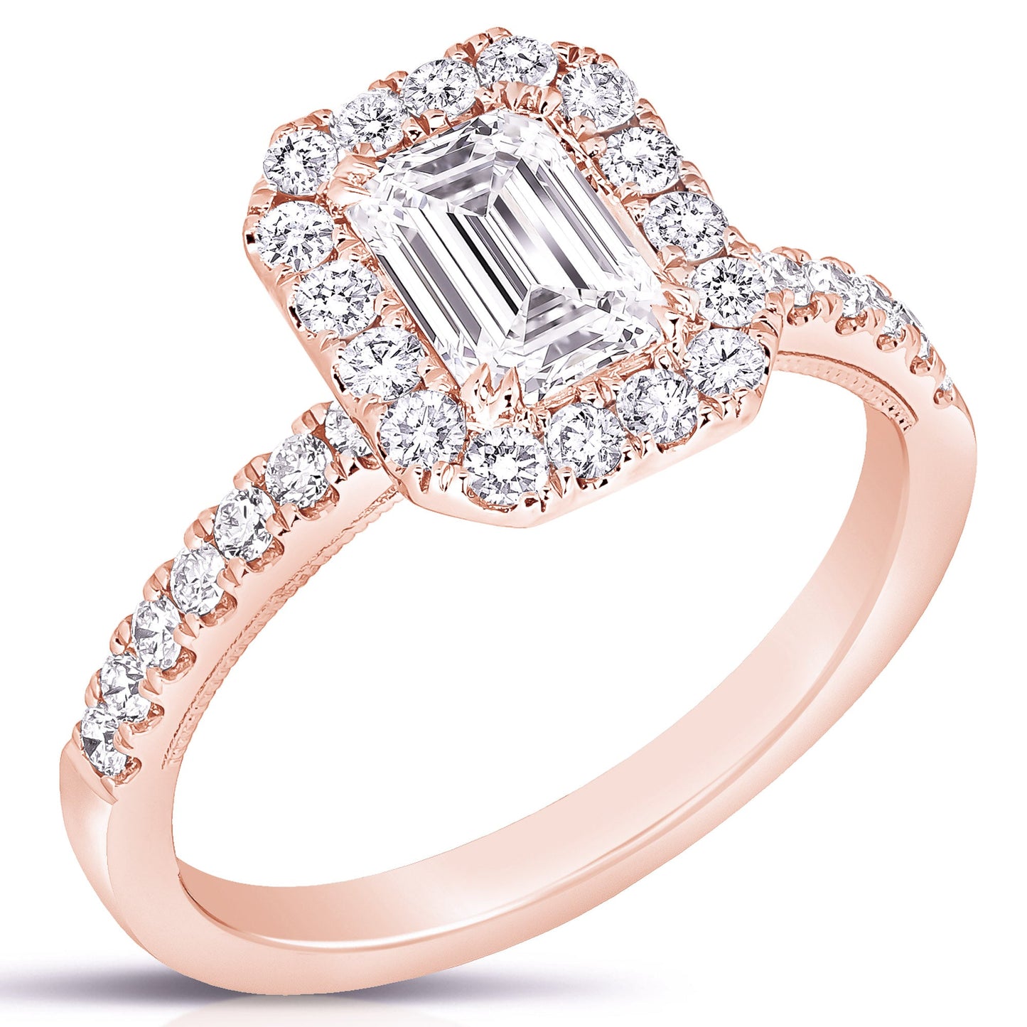 2 1/2 Ct Total Weight Emerald Cut Lab Grown Halo Engagement Ring