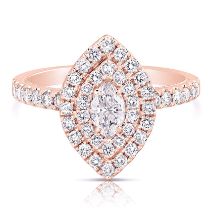 1 Ct Total Weight Double Halo Marquise Engagement Ring