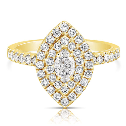 1 Ct Total Weight Double Halo Marquise Engagement Ring