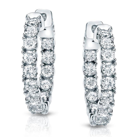 Lab Grown Medium Double Shared Prong Round Diamond Hoop Earrings in 14k White Gold 2.50 ct. tw. (F-G, VS), 1.45 inch
