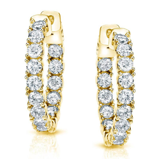 Lab Grown Medium Double Shared Prong Round Diamond Hoop Earrings in 14k Yellow Gold 2.50 ct. tw. (F-G, VS), 1.45 inch