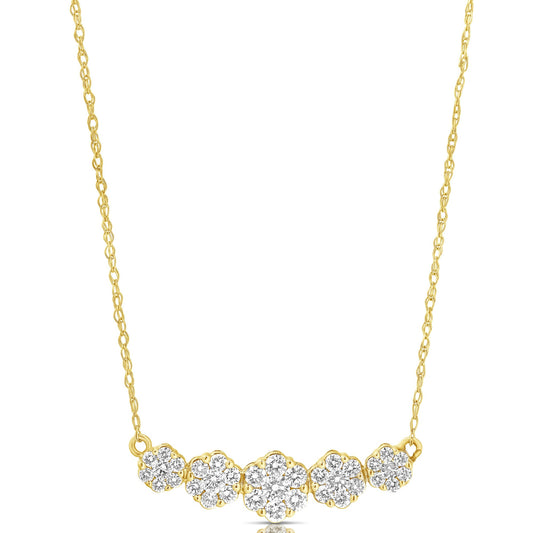 1/2 Ct 5 Stone Graduating Flower Cluster Necklace