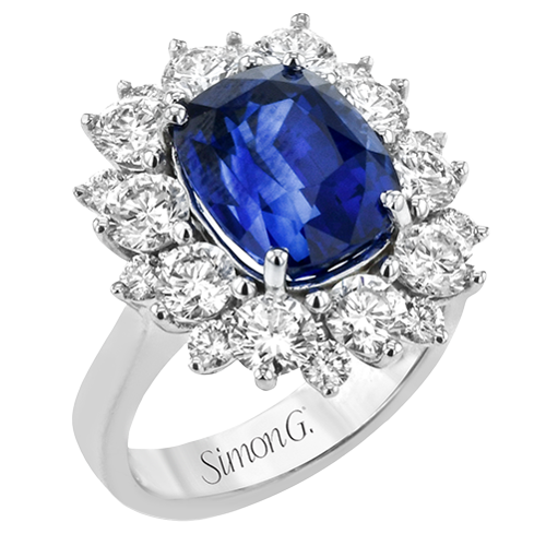 Sapphire Halo Color Ring in 18k Gold with Diamonds