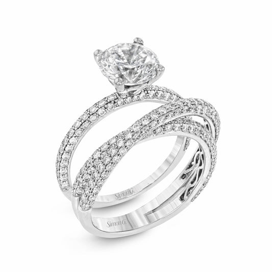 Round-cut Criss-cross Engagement Ring & Matching Wedding Set in 18k Gold with Diamonds