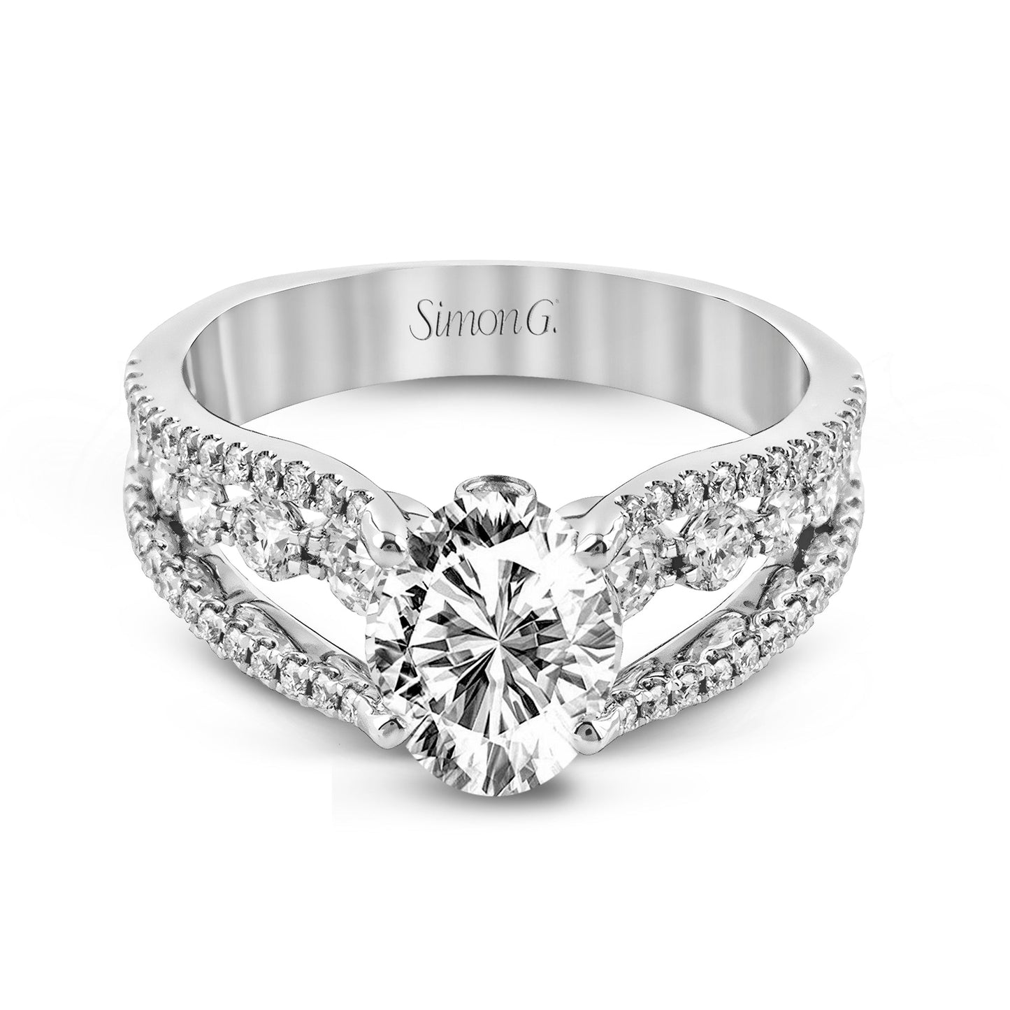 Oval-Cut Split-Shank Engagement Ring In 18k Gold With Diamonds